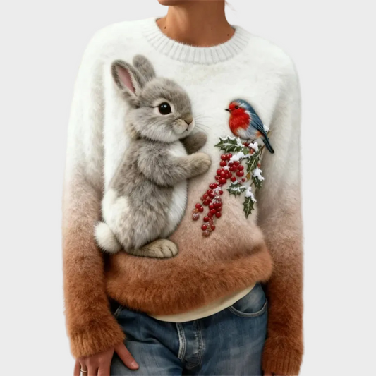 Lucy - Pluszowy sweter z świątecznym królikiem