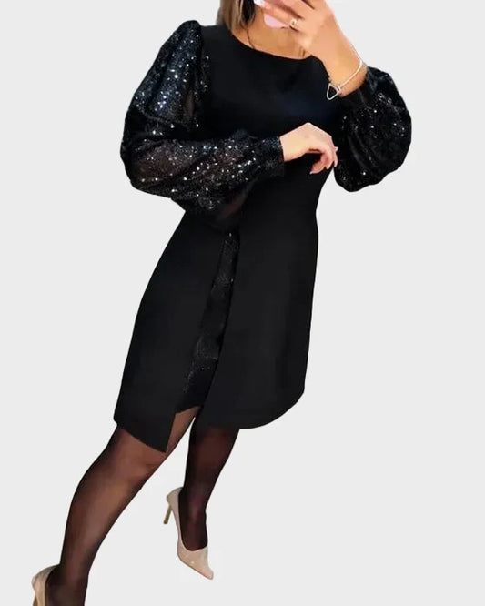 Iwona - Elegancka sukienka z połyskującymi bufiastymi rękawami