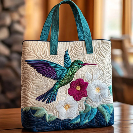 Quilted White Flower Tote Bag