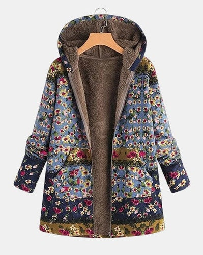 Elena - Boho Kwiatowy Sherpa Bluza z Kapturem
