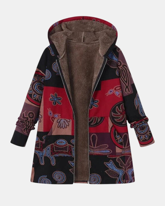 Marina - Boho Abstrakcyjny Patchworkowy Hoodie Płaszcz