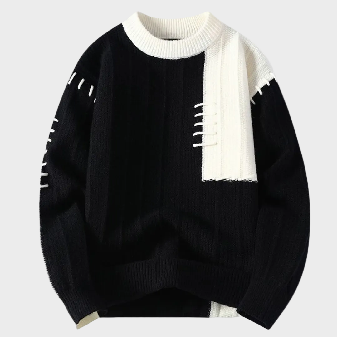 Sweter z Szyciowymi Akcentami w Dwóch Kolorach