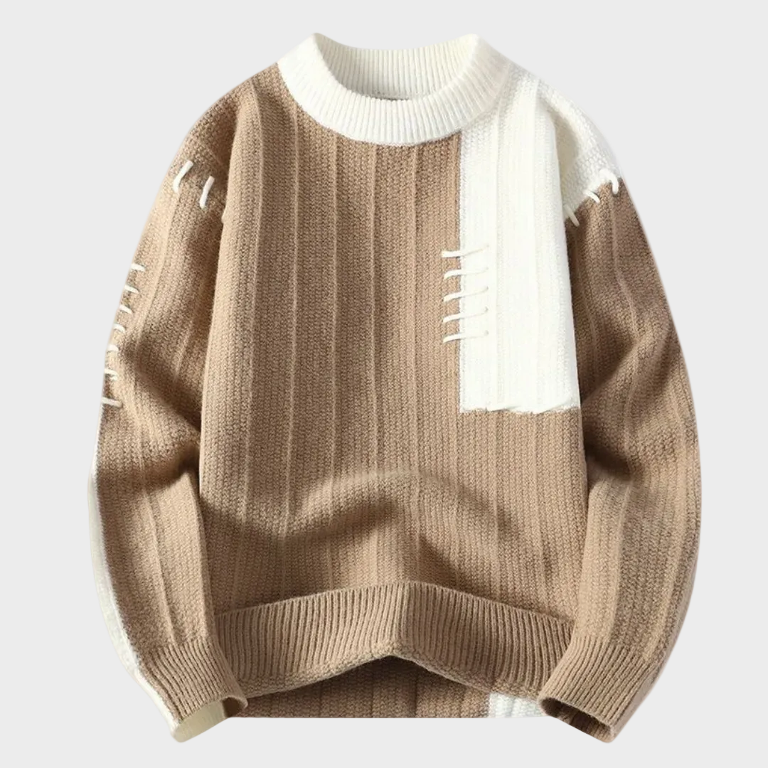 Sweter z Szyciowymi Akcentami w Dwóch Kolorach
