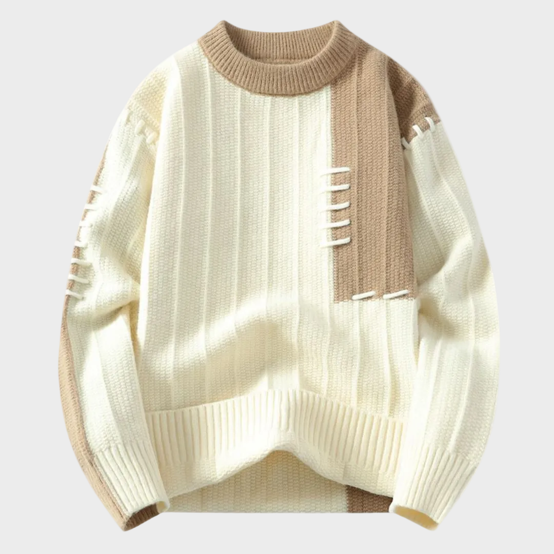 Sweter z Szyciowymi Akcentami w Dwóch Kolorach