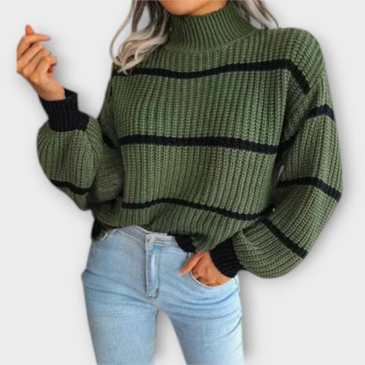 Chavala - Sweter z golfem w paski