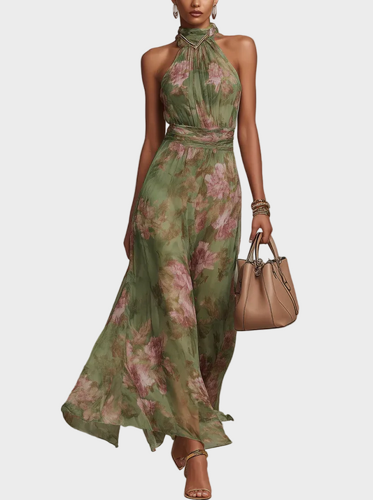 Livia - Elegancka Maxi Sukienka Halter w Kwiaty