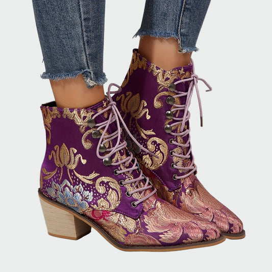 Meda - Skórzane buty z kwiatami