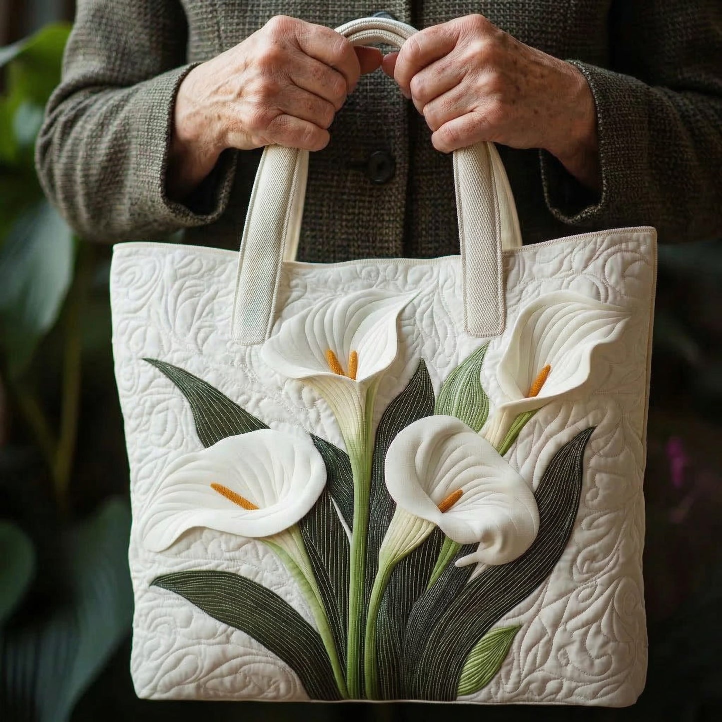 Biała torba z poduszką w motyw lilii calla
