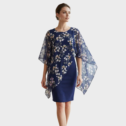 Amalie - Elegancki zestaw sukienkowy z kwiecistą górą z chiffonu